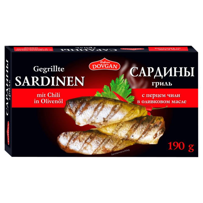 Dovgan Gegrillte Sardinen mit Chili in Ölivenöl 190g